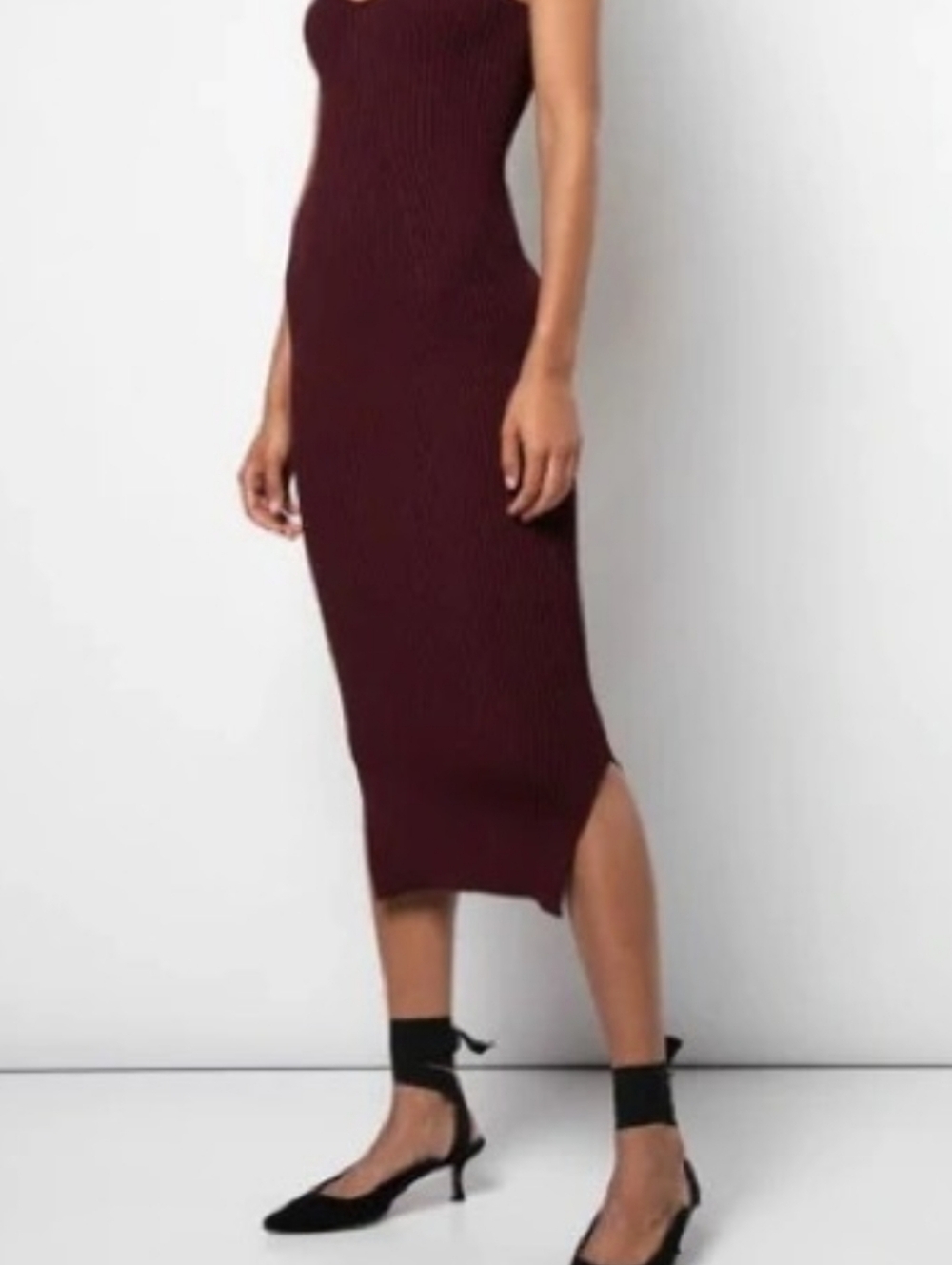 KHAITE Louie Knit Strapless Dress in Deep Wine